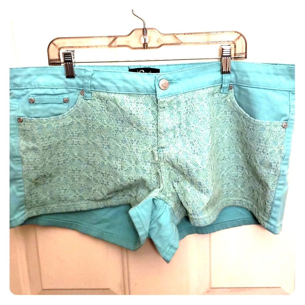 Teal lace accent shorts